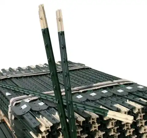 Stack of green Y-posts bundled together